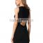Sexy black V neck plain dresses fashion design empty back bodycon dress for wholesale