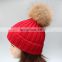 2015 Winter fur pompon hats female high quality knitted hat with ball top for women