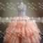 Factory Custom Made Beaded Crystal Bodice Ball Gown Tulle Peach Quinceanera Dresses