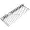 Over the Sink Silicone Wrapped Roll-Up Stainless Steel Dish Drying Rack Foldable Sink Dish Drainer for Kitchen