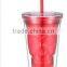 plastic double wall acrylic tumbler with straw wholesale skull mug cup