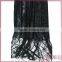 Elegant flower tricot fabric with tassel fringe, black french lace fabric for dress