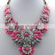 2016 hot sales bulk flower resin crystal material gold chain flower pendant shourouk statement necklace semi precious jewellery