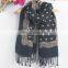 Strawberry Point Wool Winter Scarf Black Thin Bushy Tassels Womens Fashion Scarf IN STOCK