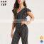 Guangzhou factory allover pinstripe women clothing fitness sport jumpsuit