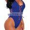 Women V Neck Lace up Bathing Suit High Cut One Piece Swimsuit Monokini