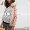 Pink Maternity Bomber Jackets with Faux Fur Hood Apparel for Women JYABF012