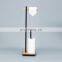 Free Standing Black Stainless Steel Toilet Paper Roll Holder With Bamboo Base
