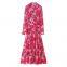 Spring and summer new European and American style women's clothing fashion temperament long sleeved layered belt decoration long dress