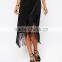 2015 Fashion Long Tassel / Fringe Detail Black Wrap Skirt for Women