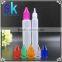 30 ml long thin slim unicorn bottle with clear dropper cap in different color made in China