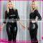 Hot Sale Sexy Leather Black Long Sleeve Jumpsuit Women