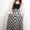 Latest long skirt design 2016 elegant black and white plaid long maxi skirt