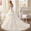 VDN44 Elegant Sheer Back Wedding Bridal Party Gown 2016 Floor Length Long Soft A Line Appliqued Wedding Dresses with Sleeves