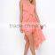 Elegant High-low designer one piece party dress woman pleated coral party dresses