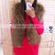 SJ129-01 Natural Raccoon Fur Vests Lady Fashion Knitting European Sleeveless Jackets with Fur Hood