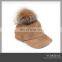 khaki lightweight elastic fur pom pom baseball cap