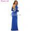 Gold Lace Applique Royal Blue Long Sleeve Vintage Prom Dress