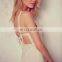 Cross Bust Chiffon Organza Lined Long Dress in Floor Pattern White Sexy Lace Gowns NT6763