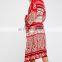 Fashion Red Print Women Cardigan Lace Long Kimono