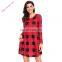 New Arrival Mature Women Long Sleeve Mini Plaid Dress