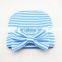 Infant Beanie Newborn fabric striped Caps Baby Sweet Hat with big bow 5colors