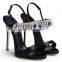 2015 New Popular Fish Mouth High Heel Sandals Wholesale Summer Peep Toe Shoes Black Satin Heels Sandals Women