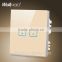 2015 Hot Wallpad Customize LED UK Gold Waterproof Crystal Glass Touch switch 110~250V 2 gang 2 way 3 way Touch Light Wall Switch