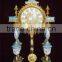 Vintage Art Decorated Ceramic Enamel Table Clock, Ornate Angel Playing Instrument Gilt and Turquoise Desk Clock