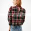 2017 AW new collection back neck design plaid women top blouses in red color of clothing factory