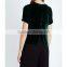 Wholesale Women Latest Simple Design Black Round Neck Short Sleeves Back-split Velvet Blouse(DQE0170T)