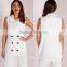 Women Fancy White Sleeveless Double Breasted Slim Fit Blazer