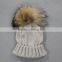 Myfur Chinese Manufacturer Woolen Hat for Kids With Detachable Raccoon Fur Pompom