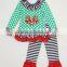 Christmas trees embroidery stripe ruffle handmade kids clothes sets