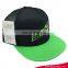 100% Spandex baseball cap black and green flat embroidery snapback cap