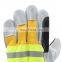 Fluorescence thicken rugged wear cow split leather safety gloves men