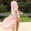 Solid Color Pockets Stand Neck Floor Length 3/4 Sleeve Summer Cover Up Beach Dress