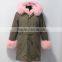 Mrs fur Long style Pink furs jacket with big collar real raccoon hooded women parka wholeslae Facotry