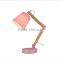 LED children wooden swing arm table lamp, metal base and fabric lampshade