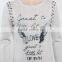 F5W13019 Wholesales Beads Embroidered Printed T Shirts Women White Long Sleeve T Shirts