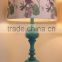 wholesale round chrome base aquamarine glass desk lamp with white barrel fabric shade made in China