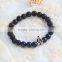 Silver bangle Volcanic rock with Lapis lazuli bead charm bracelet