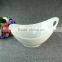 pure white unique shape ceramic salad bowl with handle