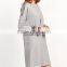 2017 Fashion Women Vintage Woven Tape And Fringe Detail Loose Dress Casual Long sleeve Heather Grey Dresses