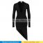 2015 fashion sexy long sleeve deep v-neck asymmetric hem black fold wrap midi dress