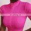2020 Hot Wholesale Women's Sexy Zipper Stand Collar Skinny  Crop Top