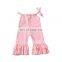 2019 new wide leg Korean fashion pink ruffle pants jumpsuits for girls