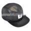 custom woven label flat brim 5 panel leather cap hat