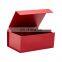 Wholesale magnetic flap open luxury red collapsible gift packaging box with ribbon