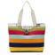 Custom Logo Canvas Cotton Tote Bag Travel Colored Stripe Handbag